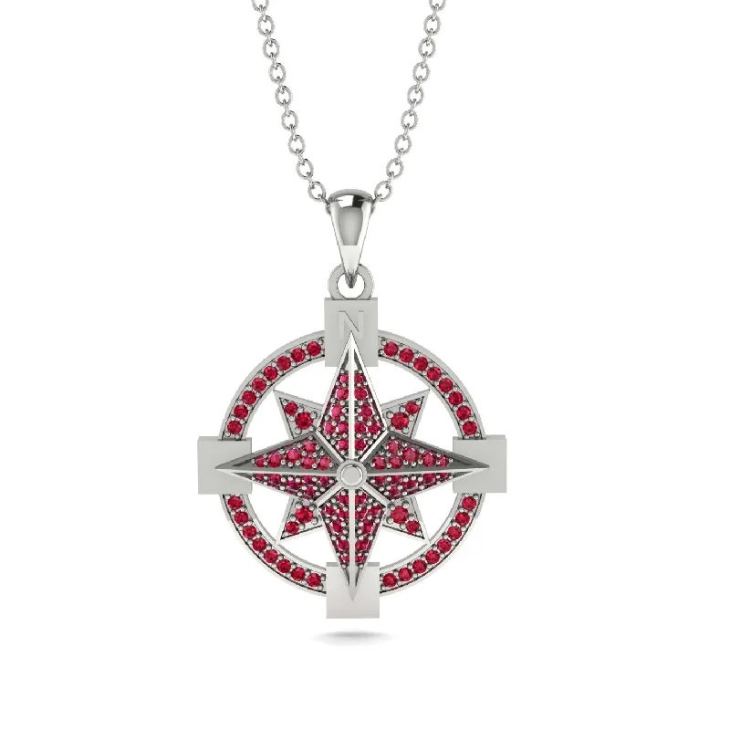 Ruby-Encrusted Compass Charm Necklace - Celeste No. 12