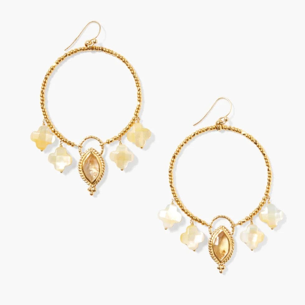 Handmade Gold Earrings For Unique Gifts-Clover Hoop Earrings Citrine Mix