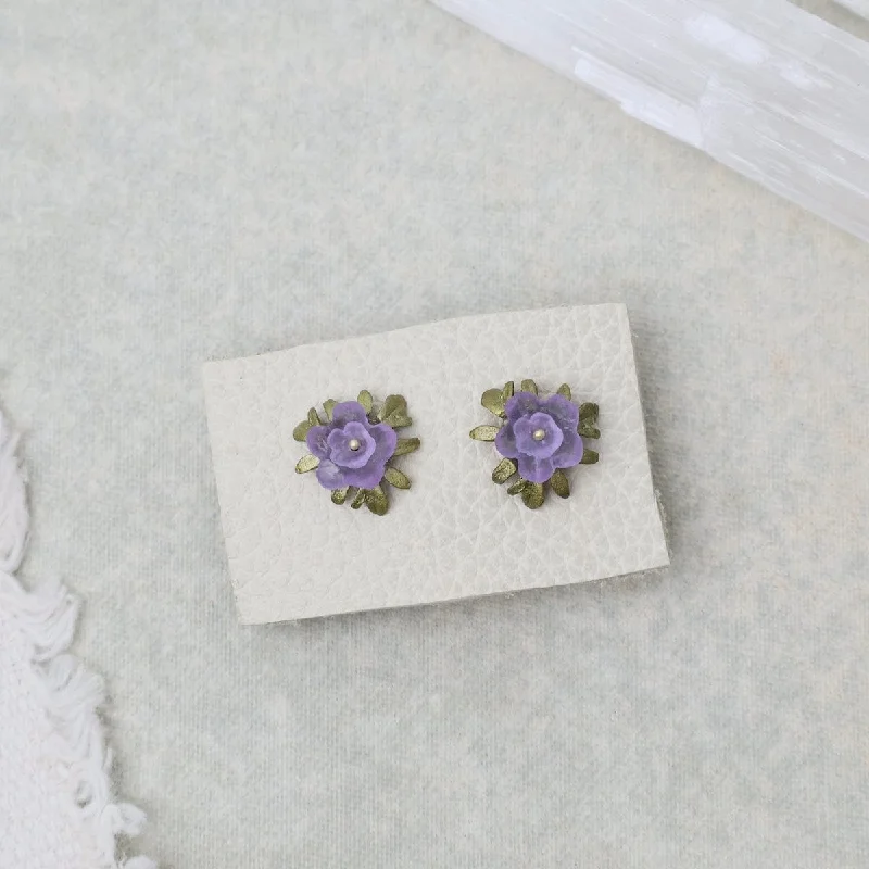 Sparkling Gemstone Earrings For Evening Wear-Mums Stud Earrings in Lavender