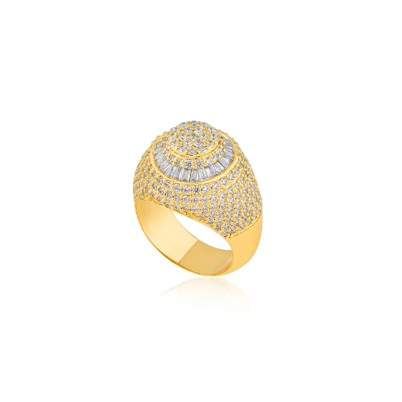 Stunning Gold Rings For Fashionable Looks-Baguette Pave Signet Ring