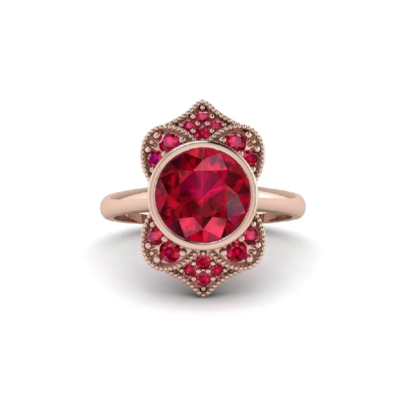 Stunning Gold Rings For Fashionable Looks-Ruby Bezel Vintage-Inspired Engagement Ring - Olive No. 56