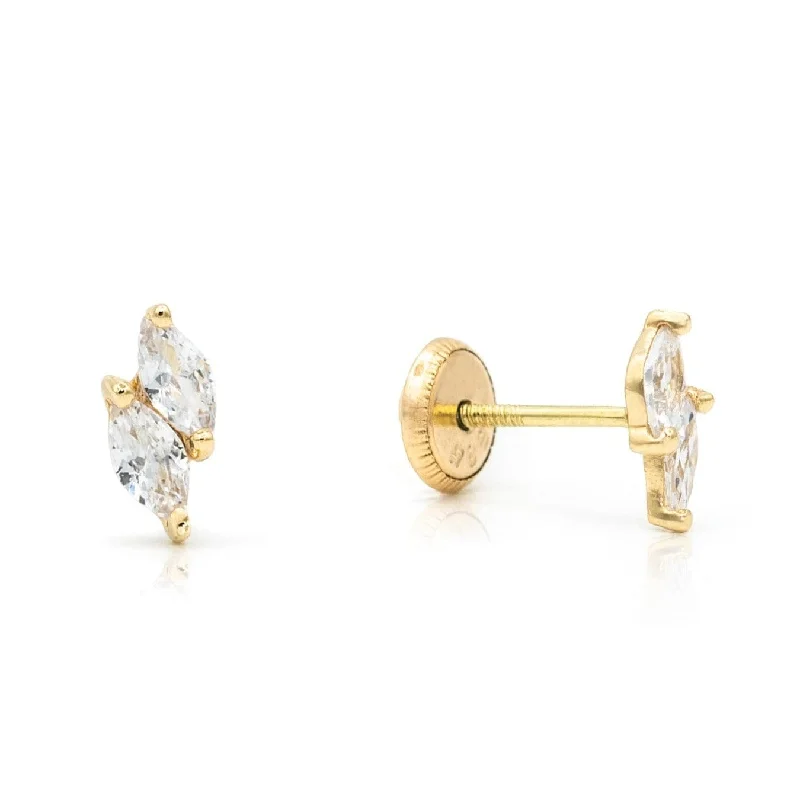 Sparkling Resin Earrings For Creative Glam-14k Yellow Gold CZ Double Marquis Post Earrings