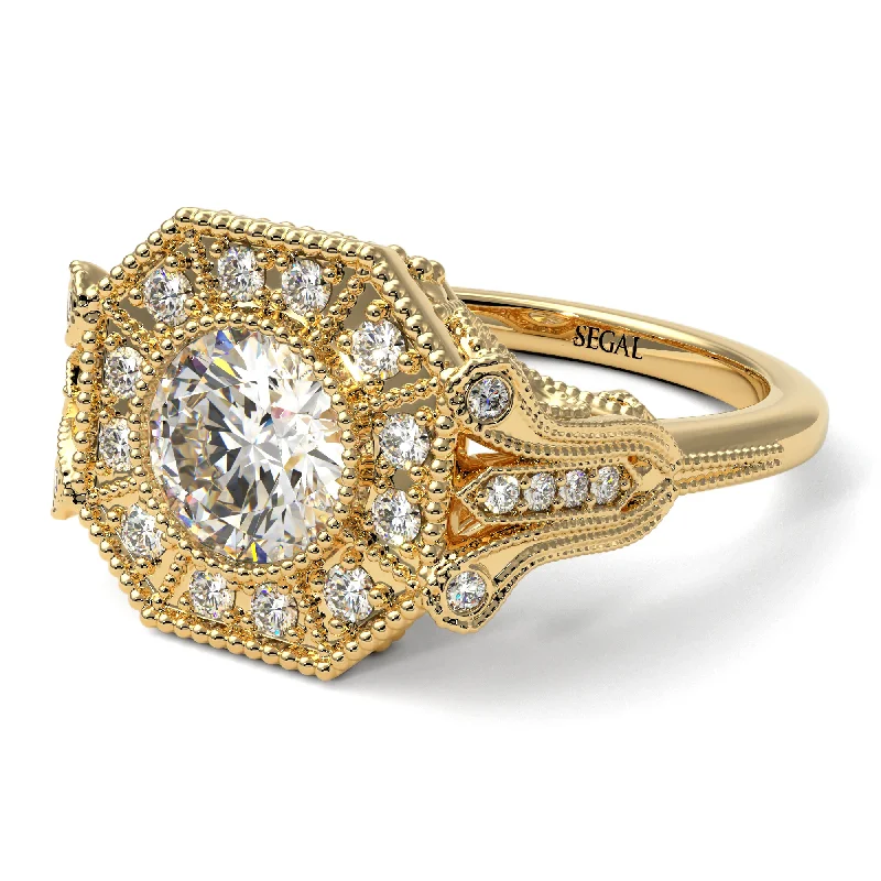 Unique Platinum Engagement Rings For Luxury Proposals-Diamond 14K Gold Art Deco Engagement Ring - Erin No. 1