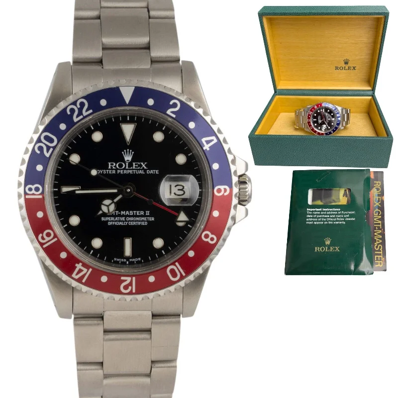 Colorful Watches For Kids For Fun Style-2001 Rolex GMT-Master II PEPSI 16710 Stainless Steel Blue Red Watch BOX & BOOK