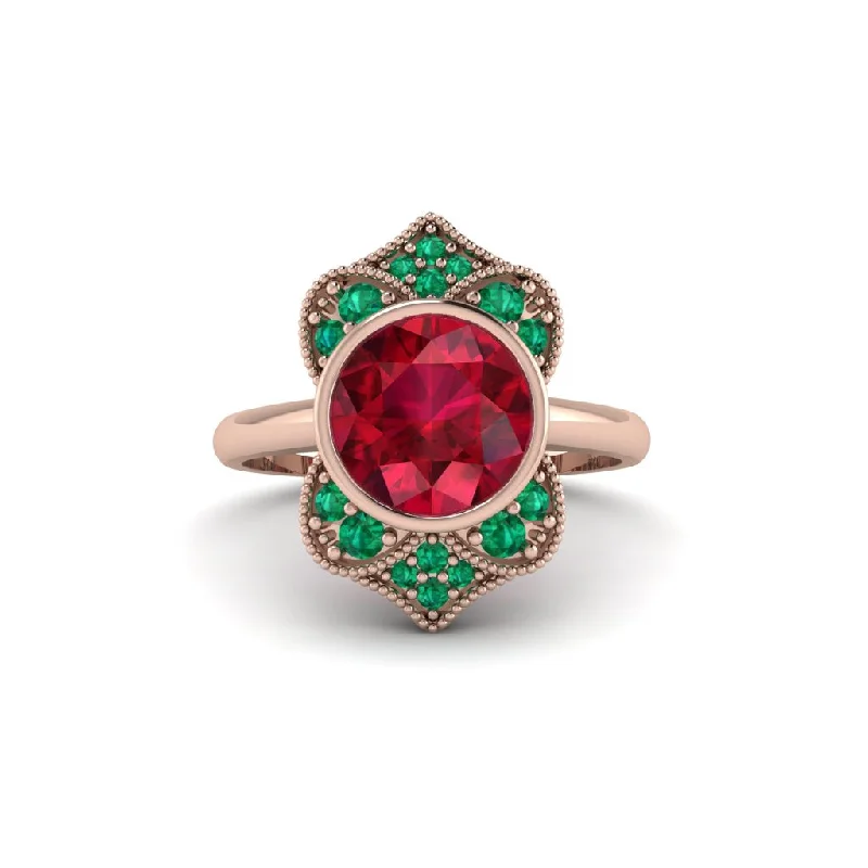 Elegant Sapphire Rings For Luxury Appeal-Ruby Bezel Vintage-Inspired Engagement Ring - Olive No. 26