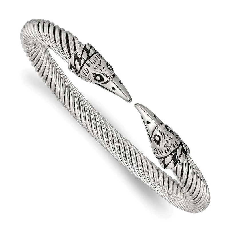 Vintage-Inspired Bangles For Timeless Glam-Stainless Steel Antiqued and Polished Eagle Cuff Bangle