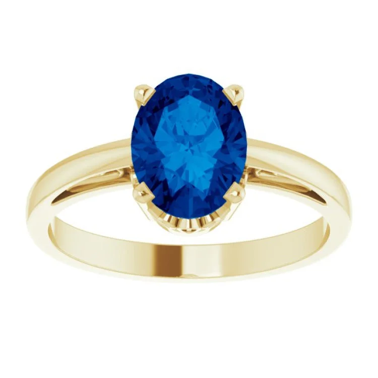 Simple Platinum Rings For Classic Style-14K Yellow Lab-Grown Blue Sapphire Ring