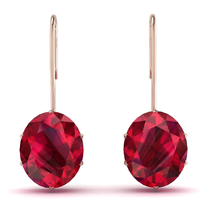 Simple Crystal Earrings For Subtle Beauty-Oval Hidden Halo Ruby Earrings - Gemma No. 26