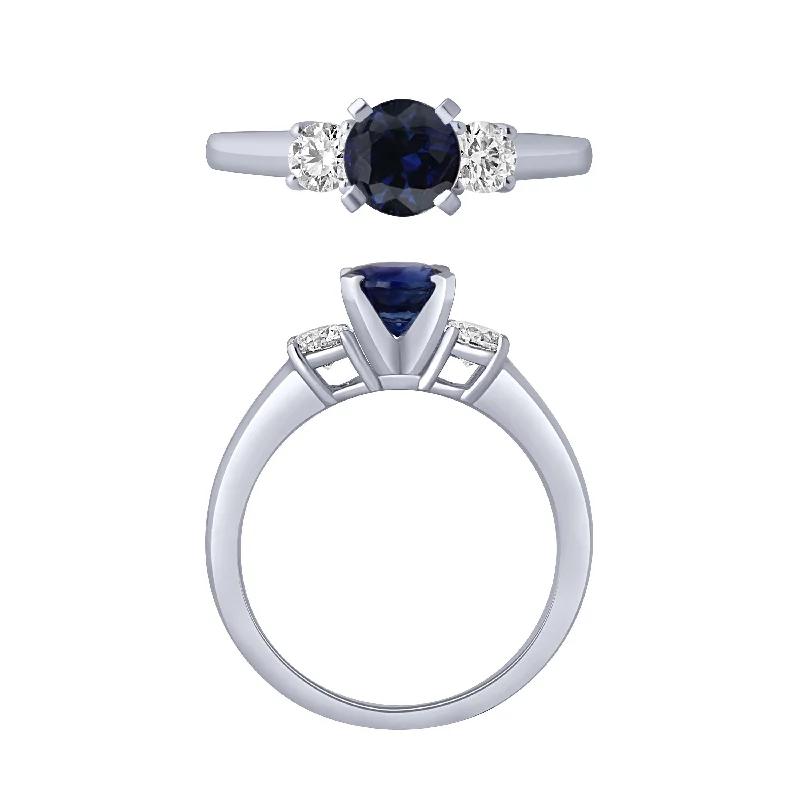 Elegant Engagement Rings For Stylish Proposals-14K White Gold Sapphire And Diamond Ring With Round Sapphire Center