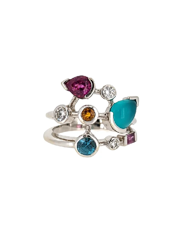 Timeless Wedding Bands For Lasting Love-14K White Gold Multi Gemstone Ring