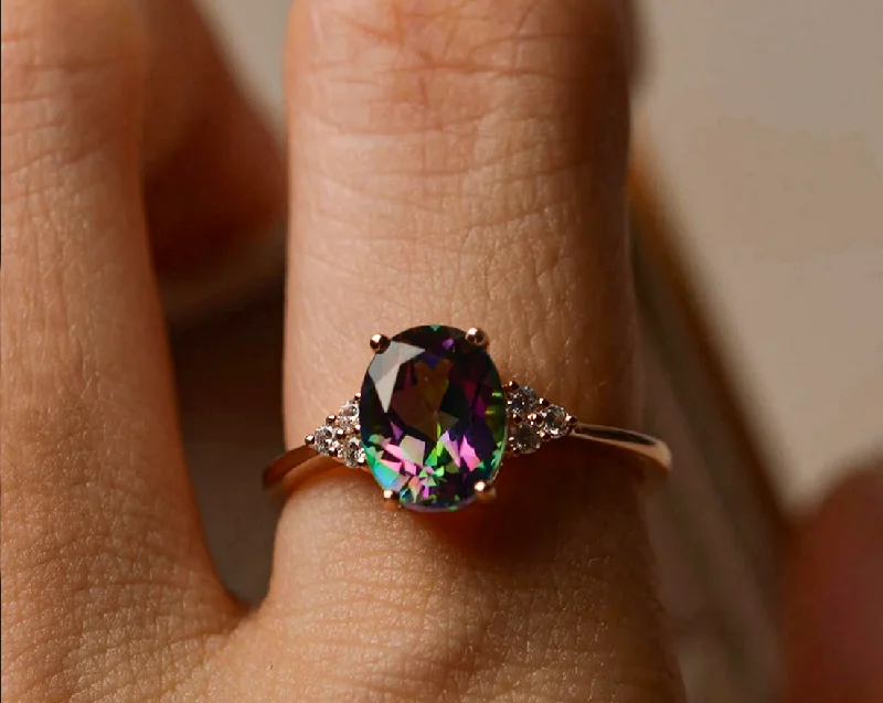 Beautiful Opal Engagement Rings For Unique Glam-Promise Mystic Topaz Stone Ring