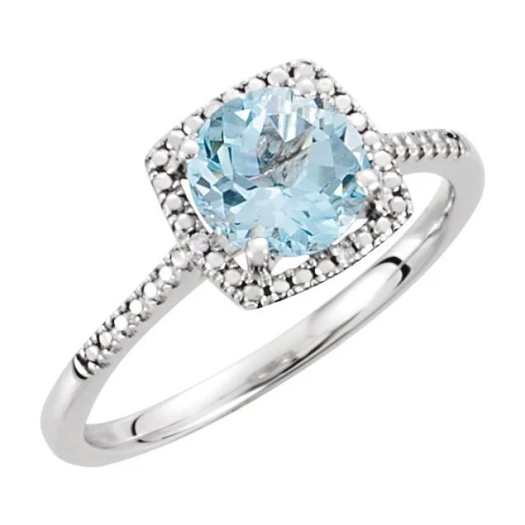 Simple Gemstone Engagement Rings For Subtle Beauty-Sterling Silver Natural Sky Blue Topaz & .01 CTW Natural Diamond Ring