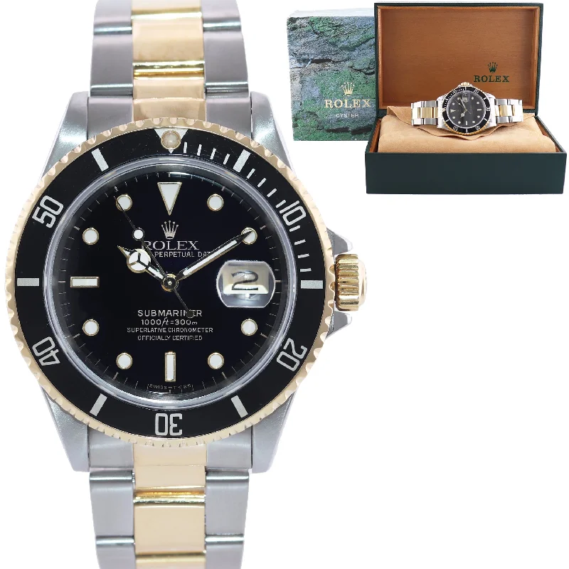 High-Tech Smart Watches For Fitness Tracking-Rolex Submariner 16613 Gold Steel 40mm Two Tone Yellow Gold Black Dial Watch Box