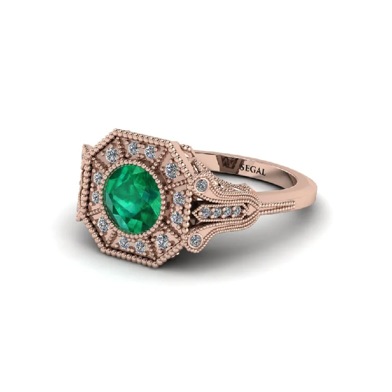 Beautiful Rose Gold Engagement Rings For Brides-Emerald 14K Gold Art Deco Engagement Ring - Erin No. 5