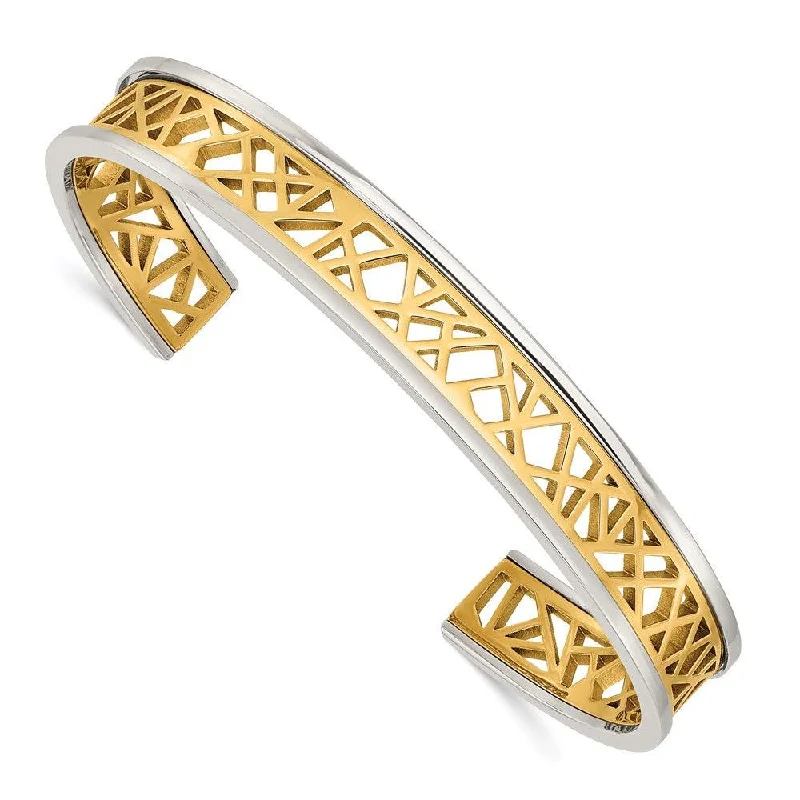 Classic Gold Bangles For Timeless Beauty-Stainless Steel Polished Yellow IP-plated Cut out Center 9.5mm Bangle