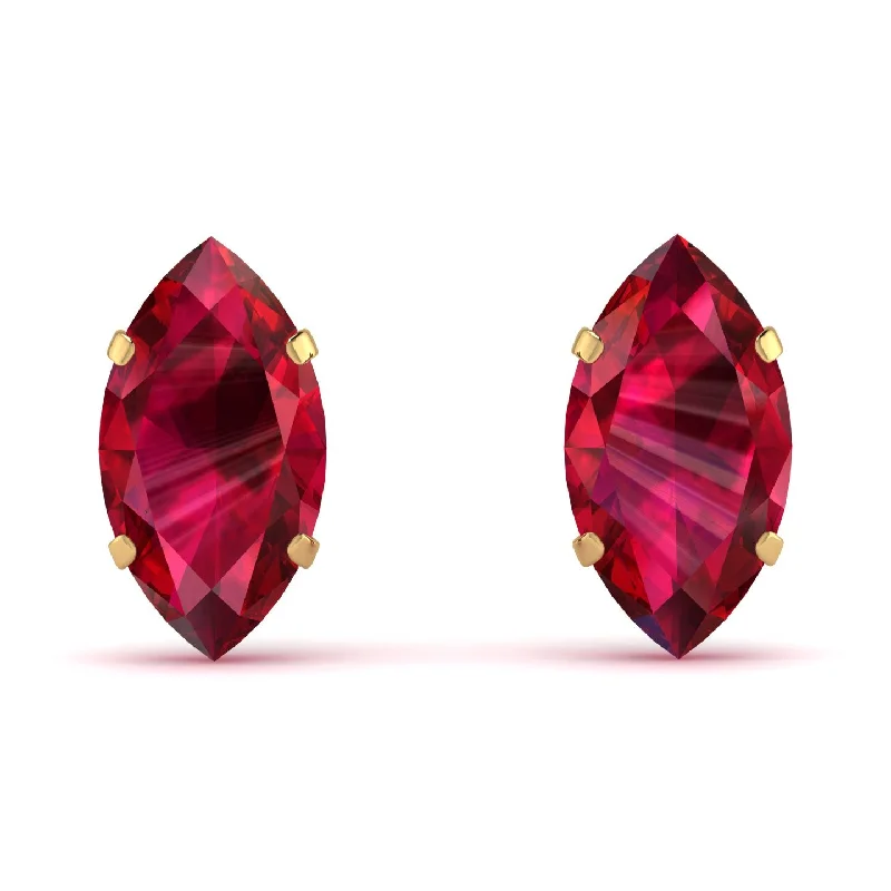 Unique Crystal Earrings For Wedding Style-Hidden Halo Marquise Ruby Earrings - Journey No. 10