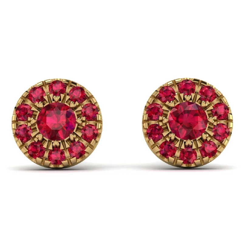 Bold Beaded Earrings For Bohemian Style-Halo Ruby Earrings - Heaven No. 55