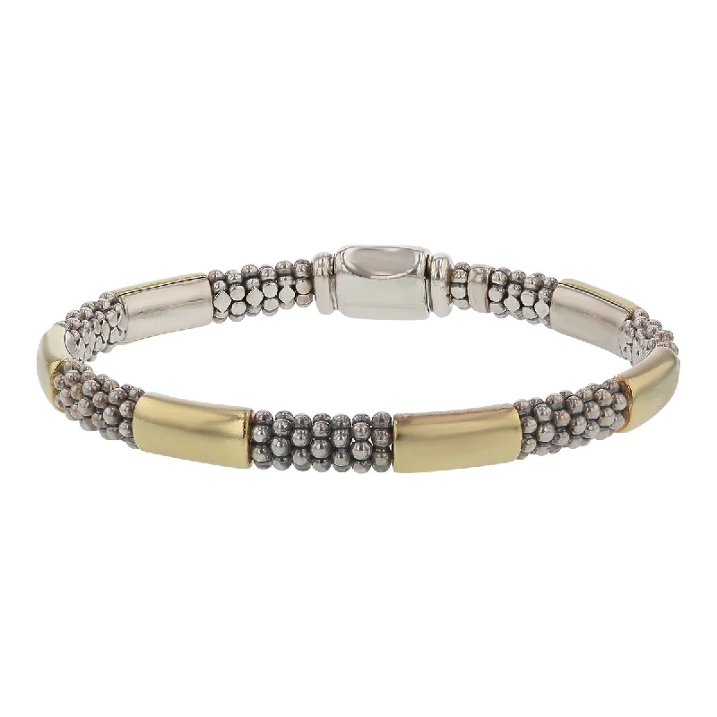 Stylish Copper Bracelets For Unique Looks-Lagos 6mm Station Caviar Bracelet in Sterling Silver and 18k Yellow Gold