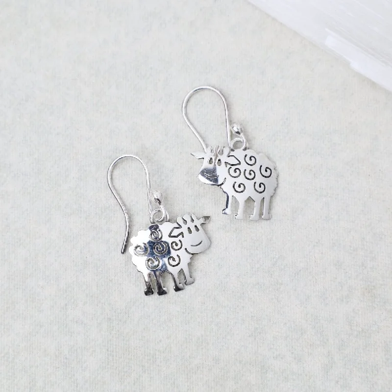 Large Gemstone Earrings For Fashion Statements-Sterling Silver Sheep Earrings