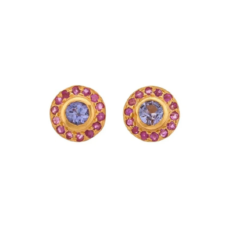 Unique Earrings For Creative Fashion-Tanzanite Ruby Stud Earrings