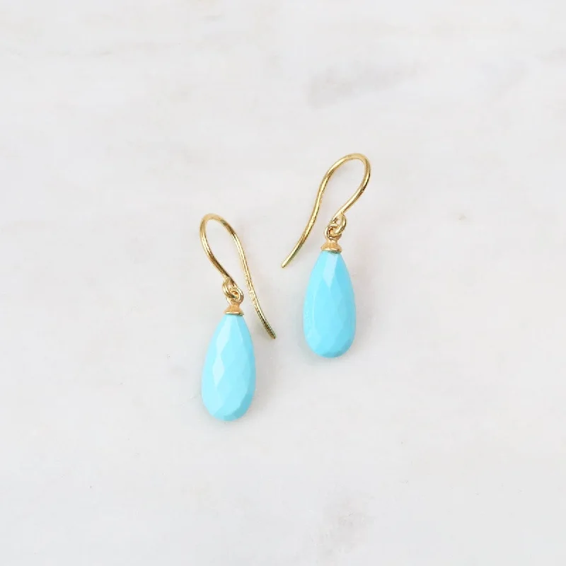 Beautiful Gemstone Earrings For Wedding Glam-Wire Faceted Turquoise Earrings