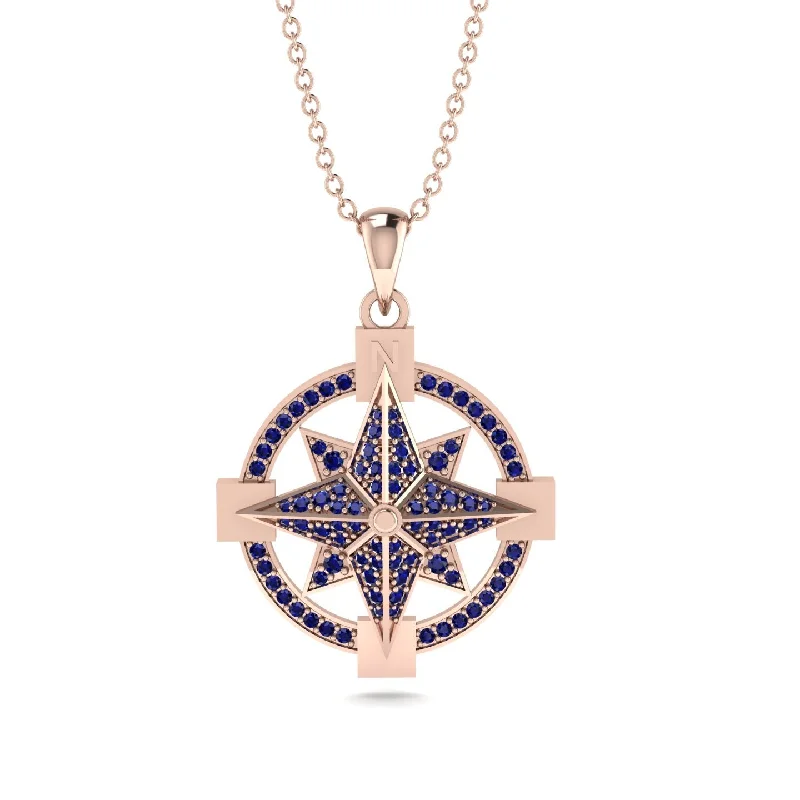 Sapphire-Encrusted Compass Charm Necklace - Celeste No. 14