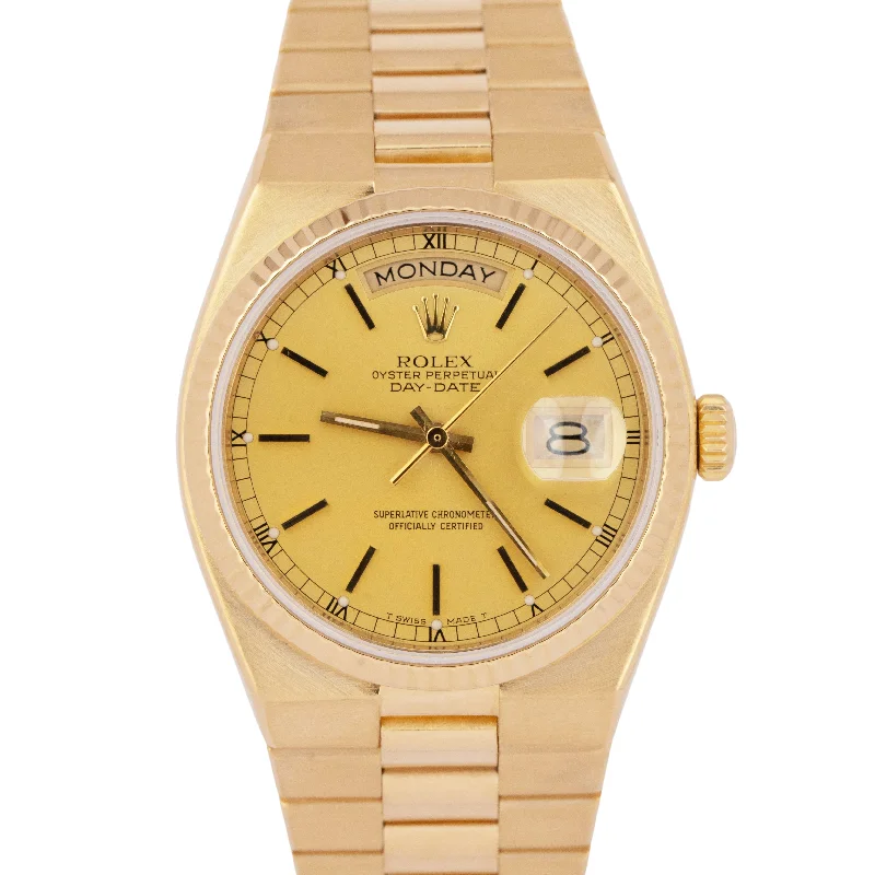 Stunning Gold-Plated Watches For Special Occasions-MINT Rolex OysterQuartz Day-Date President Champagne 18K Yellow Gold Watch 19018