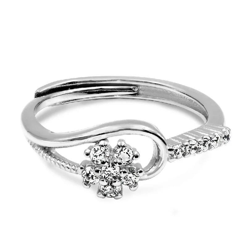 Gorgeous Diamond Wedding Bands For Elegant Brides-Zarkan Mist Flower Sterling Silver Ring