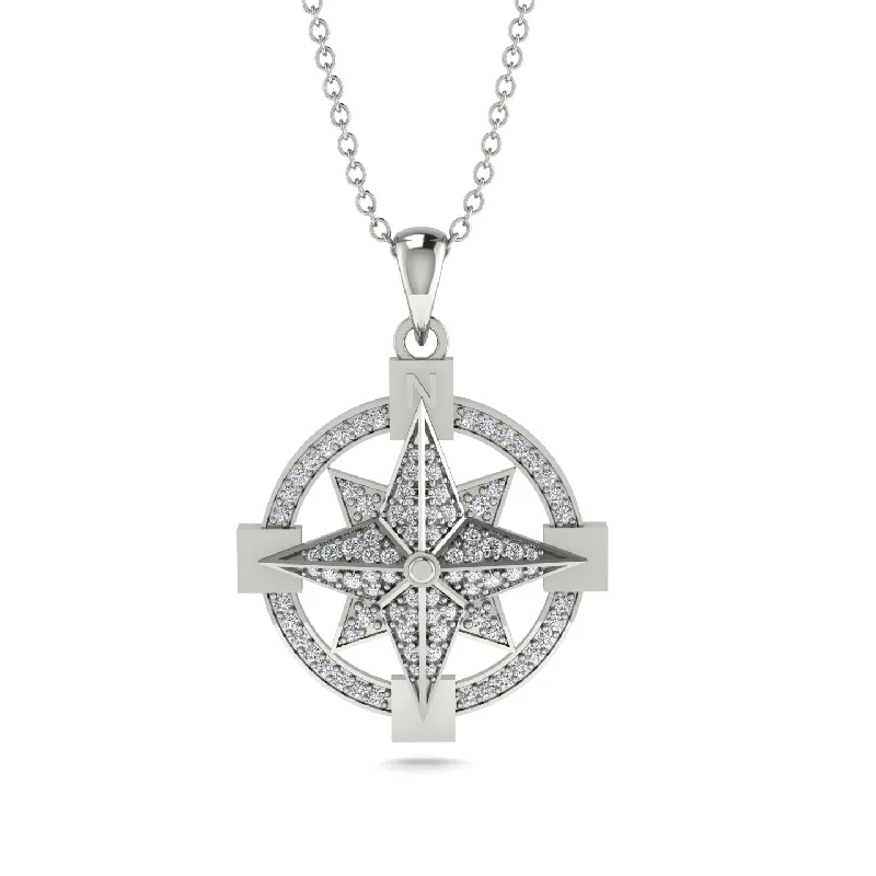 Diamond-Encrusted Compass Charm Necklace - Celeste No. 3