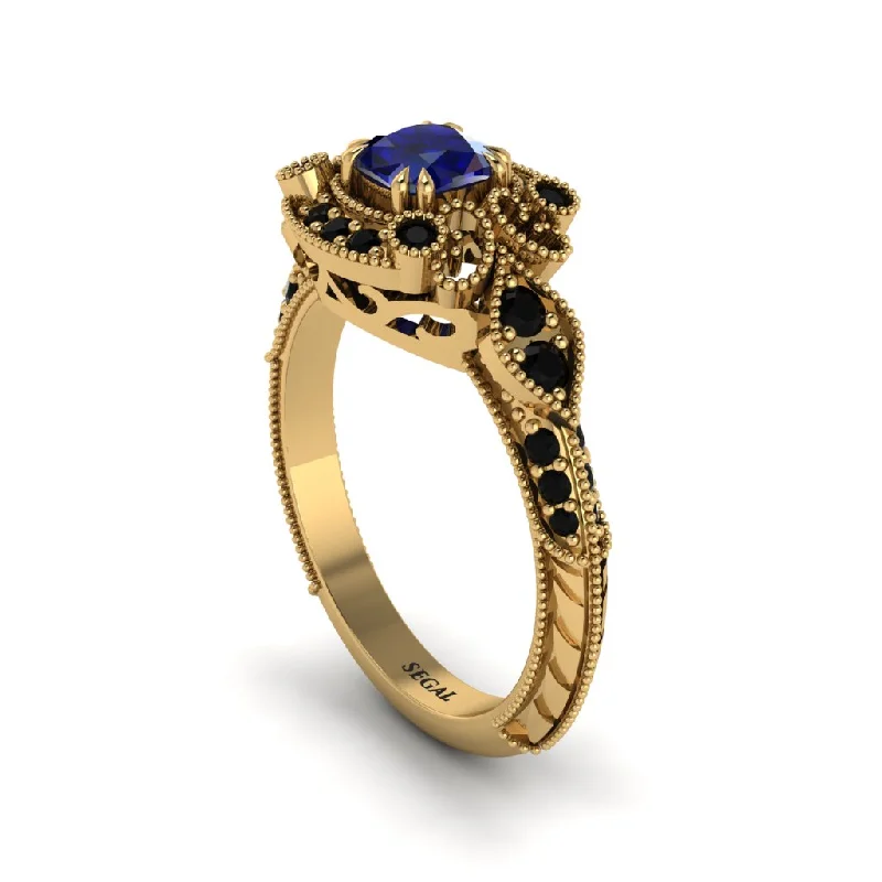 Simple Gemstone Rings For Everyday Wear-Sapphire Vintage Filigree Cushion Cut Engagement Ring - Elaina No. 43