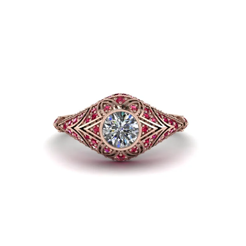 Sparkling Rings For Special Events-Diamond Bezel Vintage Filigree Engagement Ring - Kendall No. 47