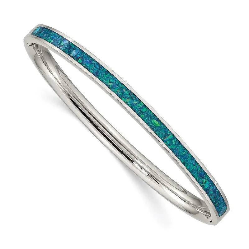 Trendy Beaded Bangles For Casual Fashion-Stainless Steel Polished w/Imitation Opal 4.75mm Hinged Bangle