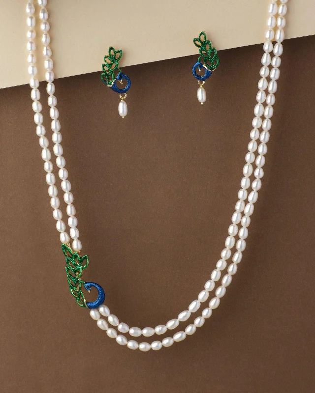 Trendy Peacock Real Pearl Necklace Set