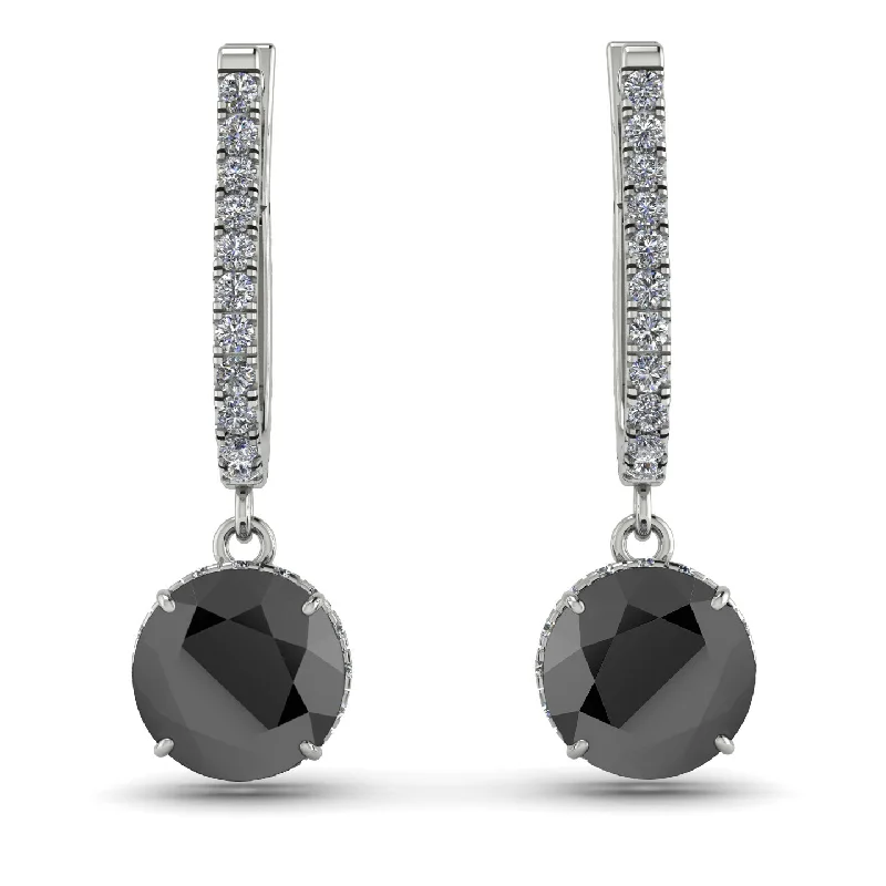 Simple Beaded Earrings For Casual Wear-Black Diamond Dangle Earrings With Hidden Halo - Adaline No. 9