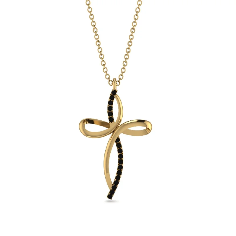 Unique Black Diamond Swirling Cross Necklace - Arthur No. 7