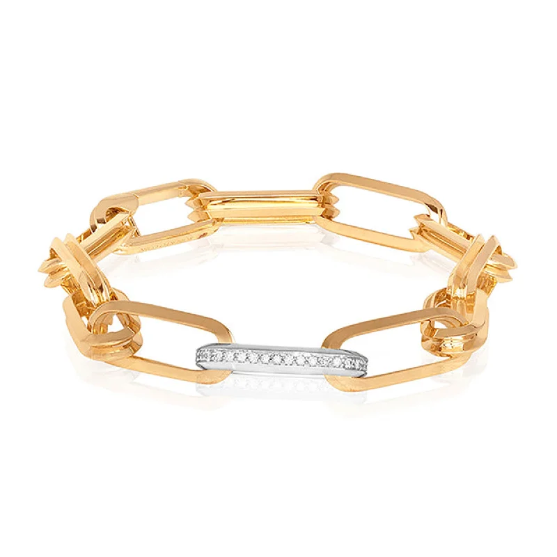 Elegant Chain-Set Bracelets For Everyday Wear-0.25Ct Diamond Designer Rectangular Paperclip Link Bracelet in 18K White and Yellow Gold