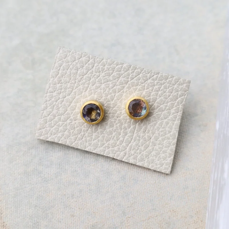 Chic Silver Earrings For Modern Fashion-Labradorite Stud Earrings