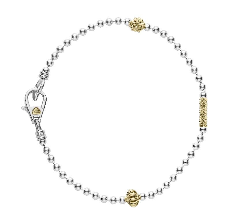 Elegant Rose Gold Bracelets For Chic Fashion-Caviar Icon 2.5mm Ball Chain Strand Bracelet in Sterling Silver and 18K Yellow Gold, Size Medium