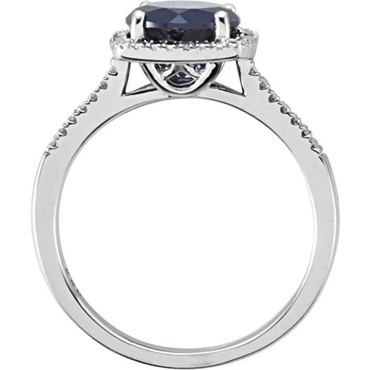 Custom Gemstone Rings For Special Occasions-Sterling Silver Lab-Grown Blue Sapphire & .01 CTW Natural Diamond Ring