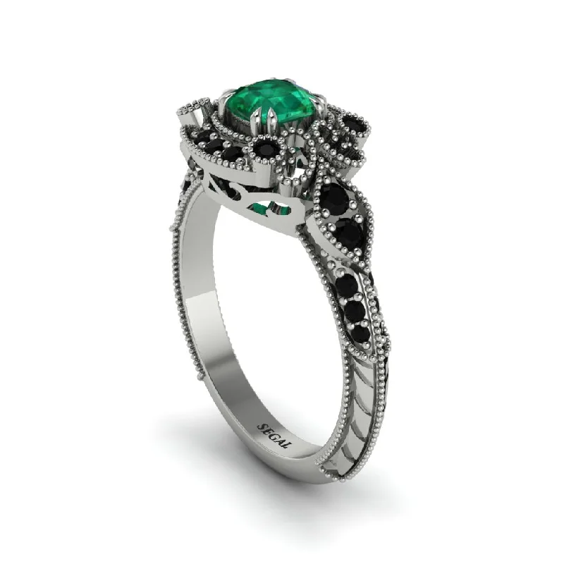 Classic Solitaire Engagement Rings For Timeless Appeal-Emerald Vintage Filigree Cushion Cut Engagement Ring - Elaina No. 36