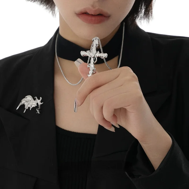 Women's Punk Thorns Cross Necklace