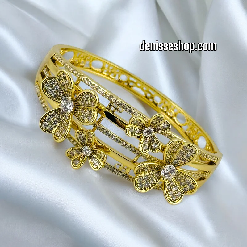 Custom Adjustable Gold Bangles For Comfortable Wear-14K / BANGLE/ FLOWER BRACELET BR547