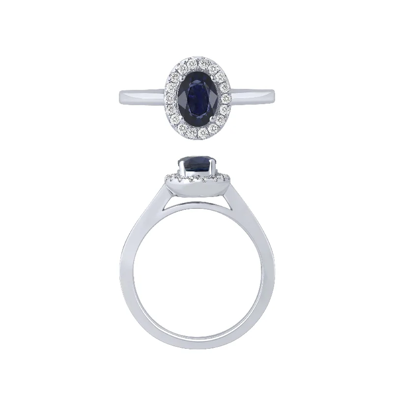 Sparkling Wedding Rings For Bridal Glamour-14K White Gold Sapphire And Diamond Halo Ring