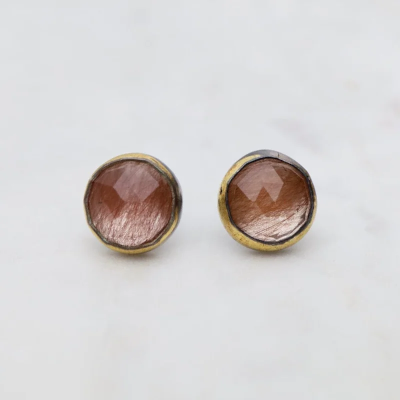 Classic Crystal Earrings For Wedding Day-Rutile Quartz Small Crescent Rim Post Earrings