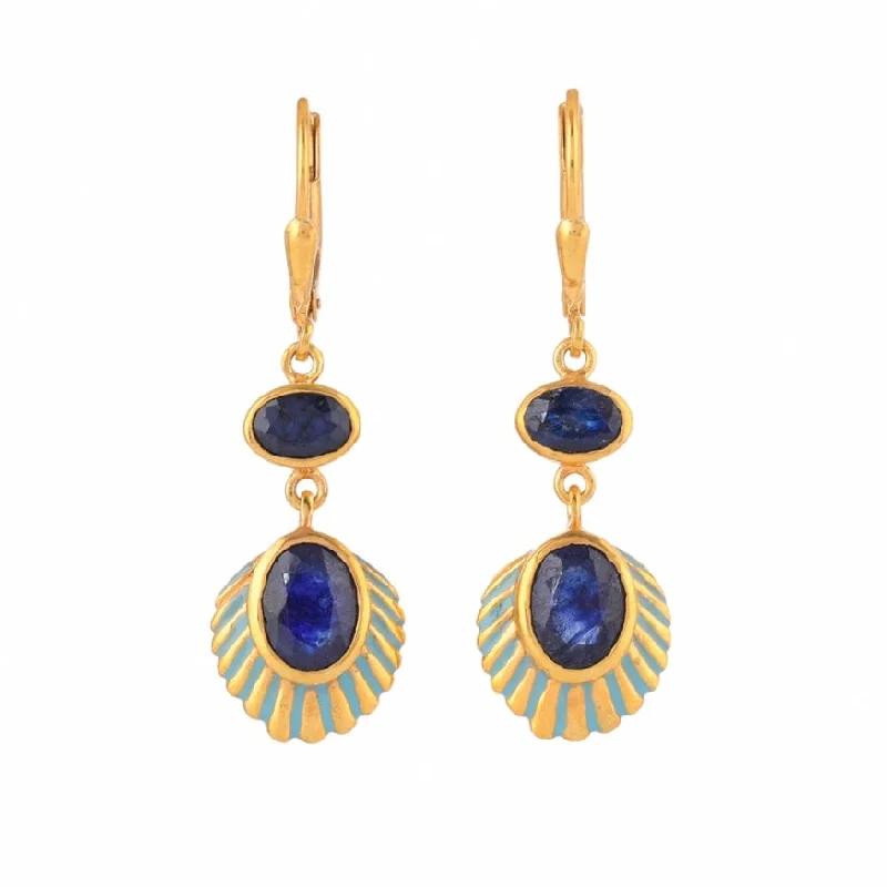 Simple Crystal Earrings For Subtle Elegance-Sapphire Enamel Vermeil Earrings