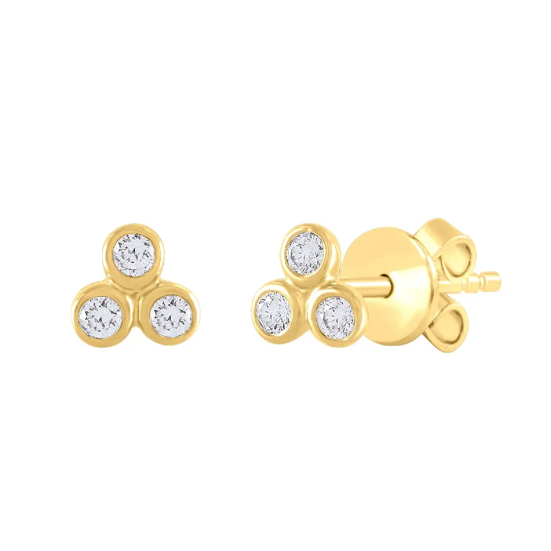 Trendy Beaded Earrings For Boho Style-14k Yellow Gold Trio Diamond Post Earrings