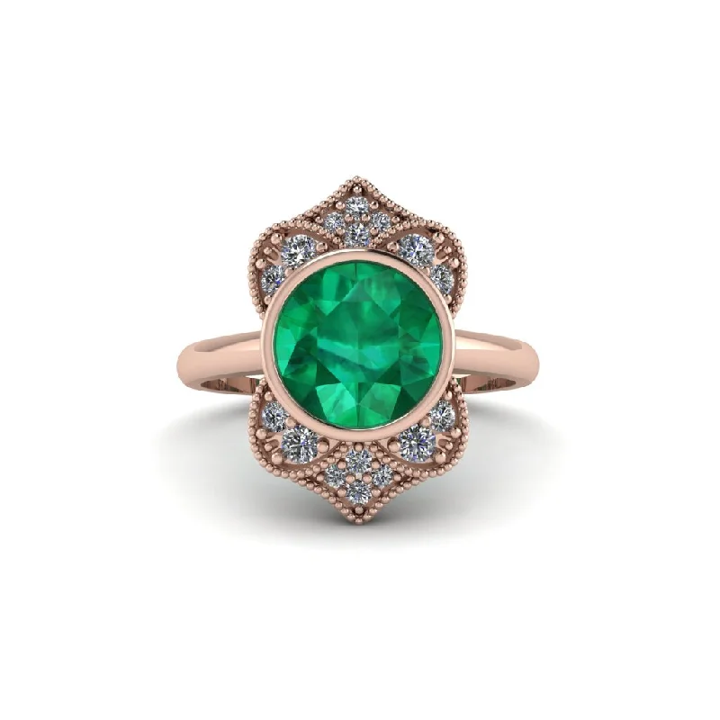 Bold Gemstone Rings For Statement Pieces-Emerald Bezel Vintage-Inspired Engagement Ring - Olive No. 5