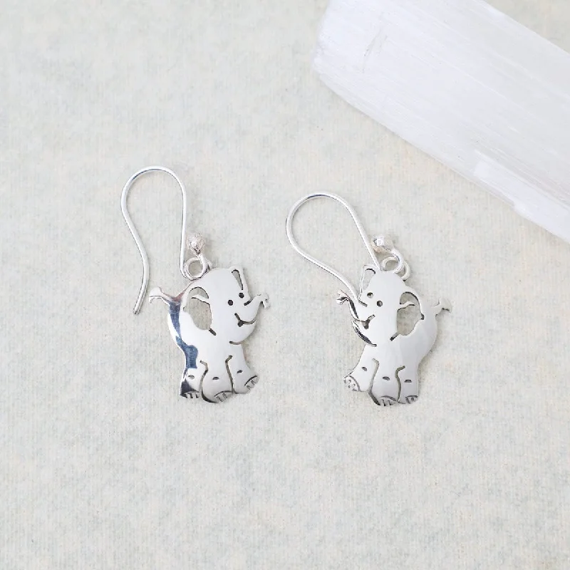 Chic Earrings For Casual Wear-Sterling Silver Elephant Earrings