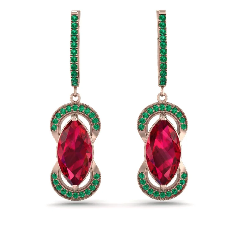 Colorful Earrings For Day-to-Night Fashion-Marquise Vintage Ruby Earrings - Marley No. 26