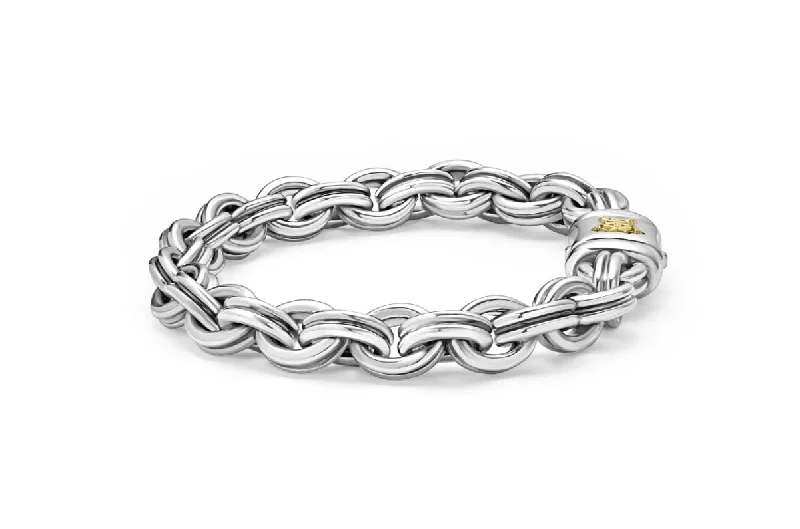 Elegant Gold-Chain Bracelets For Luxury Wear-Anthem Double Link Caviar Krunch Chain Bracelet in Sterling Silver and 18K Yellow Gold, Size 8